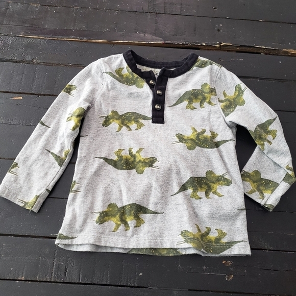 Old Navy Toddler Boy 2T Long Sleeve Shirt Grey Green Dinosaur Quarter Button Top - Picture 1 of 4